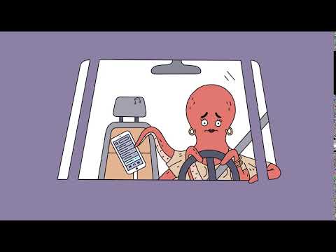 An animated octopus in the driver's seat