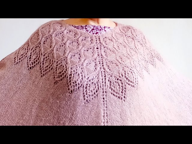 Ажурное пончо спицами, обзор готового изделия