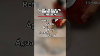 Valores do cardápio bebidas Msc Cruzeiros 25/26