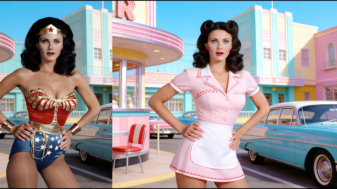 Incredible AI Transformation: Wonder Woman’s NEW 50s Pin-Up Style – Lynda Carter (AI Reimagined)