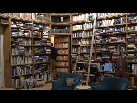 Home Library DIY: domed ceiling, shelves, secret door, rolling ladder