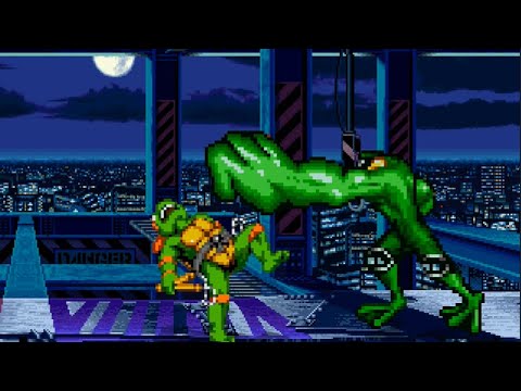 Teenage Mutant Ninja Turtles: Tournament Fighters - Michaelangelo vs Rash in construction site!