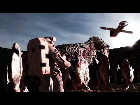 Sci-Fi Short: Explorer encounters a large alien creature -  design done with artificial intelligence