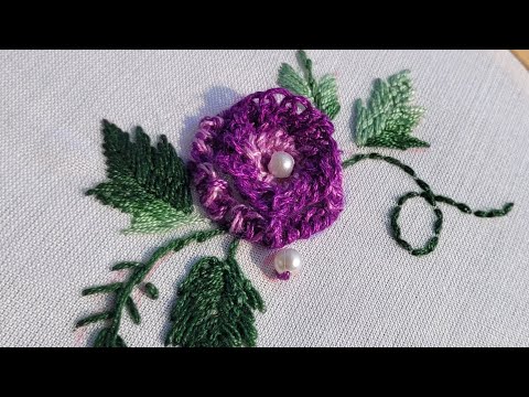 "Purple Bloom Elegance | 3D Floral Embroidery with Pearls"#handbroidery #3dembroidery #embroidery 