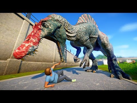 Tyrannosaurus Rex Vs Spinosaurus Breakout and Fight - Jurassic World Evolution Dinosaurs Battle