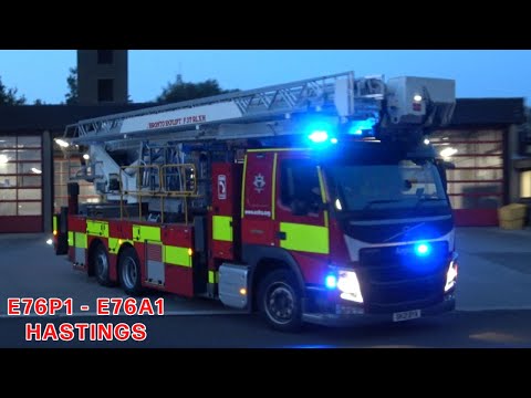 Hastings Pump + Aerial Ladder Platform turnout to rope rescue - East Sussex Fire and Rescue Service