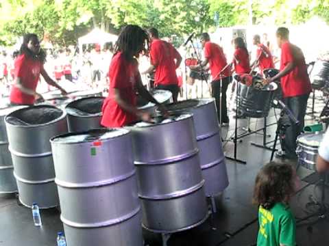 Pamberi Steel Orchestra in Conflans Ste Honorine rythme section, France, may 2009