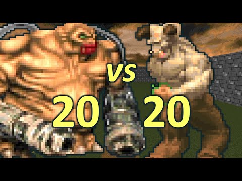 20 Mancubi vs 20 Hell Knights - Monster Infighting - Doom II Retro Battles