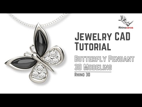 Butterfly Pendant 3D Modeling Tutorial with Stone Setting Details_Rhinoceros 3D Tutorial #483
