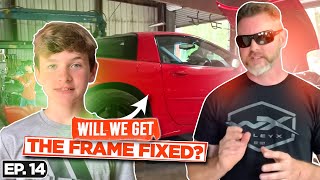 Ep. 14 Rebuilding a Wrecked C5 Corvette | Straightening and Sectioning the C5 Frame