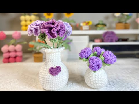 How to Crochet Carnation Flower Tutorial 🌸 Crochet Flower in a Vase 💐 Crochet Flower Bouquet