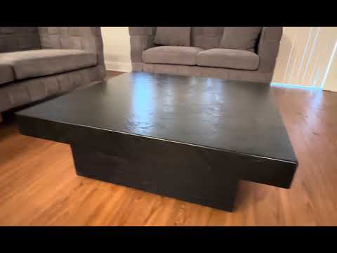 Custom Beleza Soapstone Coffee Table with Built-up Edge and Custom White Oak Black Stained Base