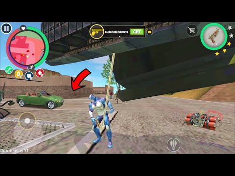 Rope Hero Vice Town (Rope Hero fly Tank with Balloon Gun) Stone Giant jumped on Roads - Gameplay HD