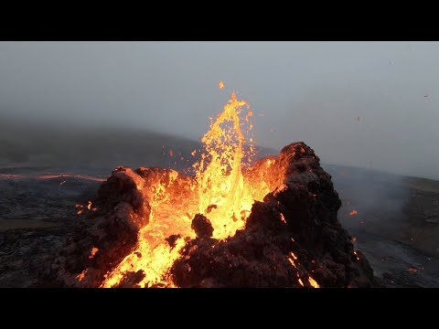 Live through drones from the volcano in Iceland.