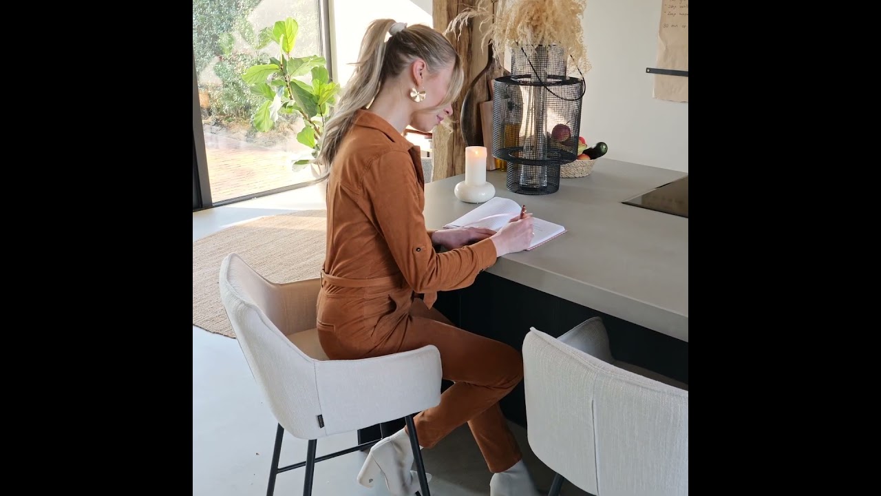 Tabouret de bar Ciara tissu lin blanc cassé 65, 70 et 78 cm