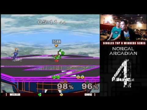 NorCal Arcadian 4 Singles Top 8 Winners Semis Weedlar (Yoshi) vs Goose (Sheik)
