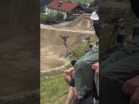 Insane kade Edwards takes out camera man 🤯🤯 #downhillmtb #bike #mtbpro #mtb #mtblife #mtbiking