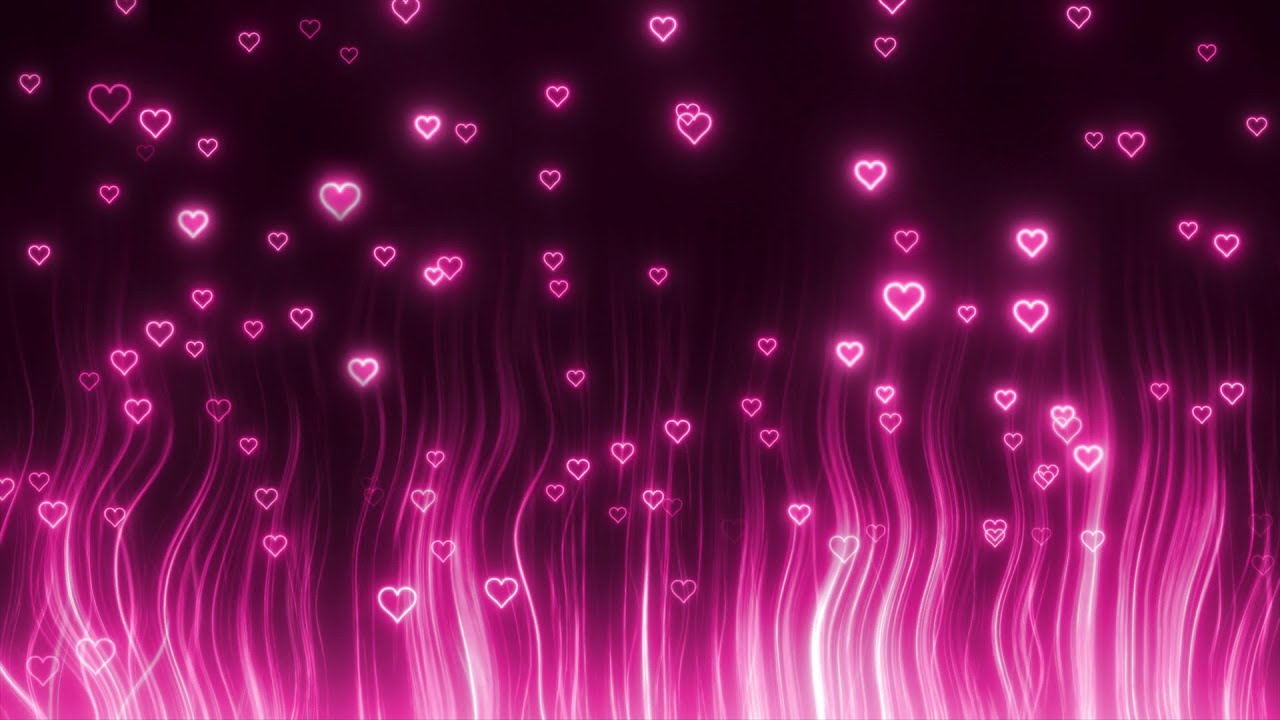 Pink Hearts Flying Aesthetic Neon Light Background Video Seamless Loop Animated Screensaver 4K