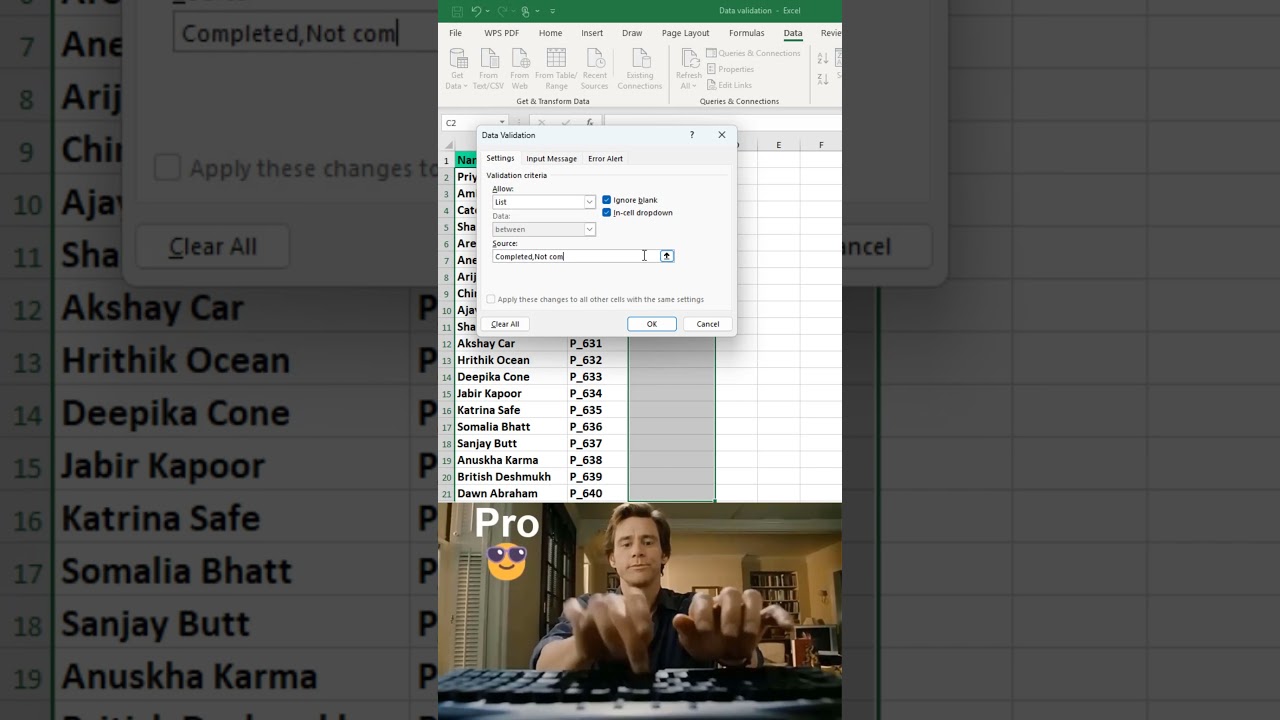 Data validation in excel 😱 #excel #office #spreadsheet