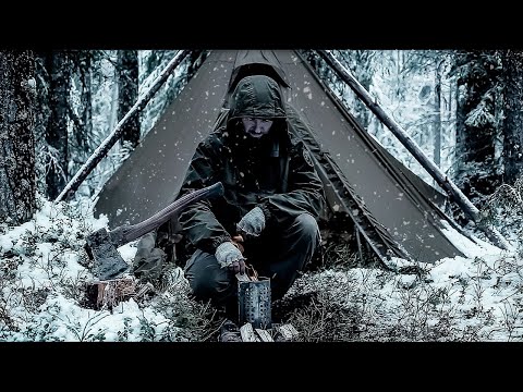 2 DAYS BUSHCRAFT  in a SNOW STORM • TEPEE TENT • WINTER CAMPING