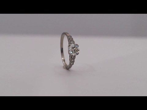 1910 Art Deco Platinum GIA Certified .87ct Circular Brilliant Cut Diamond Engagement Ring - VEG#800