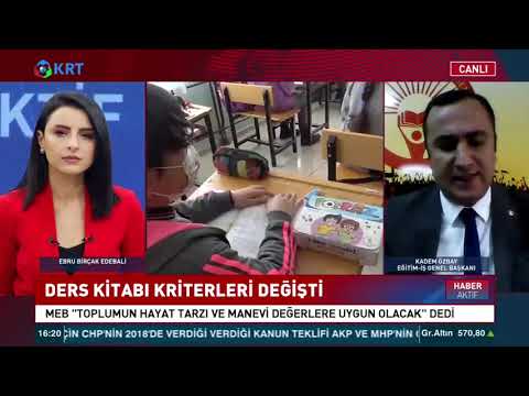 Genel Başkanımız Kadem Özbay, KRT canlı yayınında, Milli Eğitim Bakanlığının taslak ders kitabı ve eğitim araçlarının incelenmesine ilişkin kriterlerde yaptığı değişiklikleri değerlendirdi. | EĞİTİM İŞ