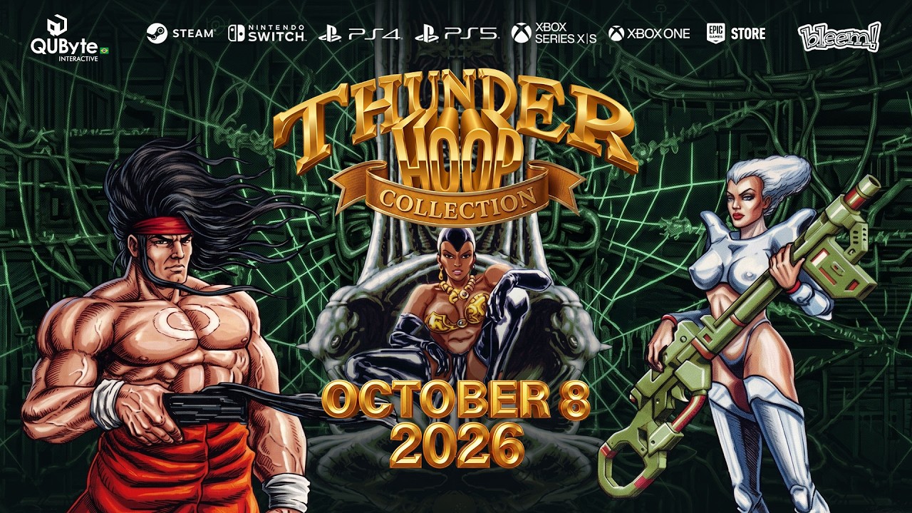 Сборник аркадных ретро-игр Thunder Hoop выйдет в Steam 8 октября Кадр из аркадной игры Thunder Hoop с героем в стиле 90-х
