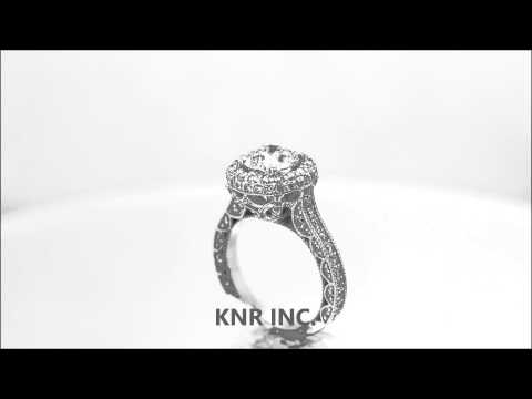 18K WHITE GOLD ROUND CUT DIAMOND ENGAGEMENT RING DECO PAVE HALO 1.76CTW - KNR INC - 455