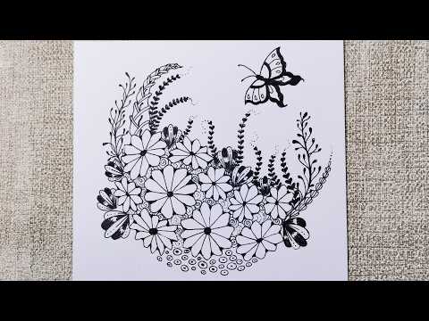 Can the Butterfly Find Its Way Out?Wings of Freedom: The Symphony of Flowers！Zentangle art