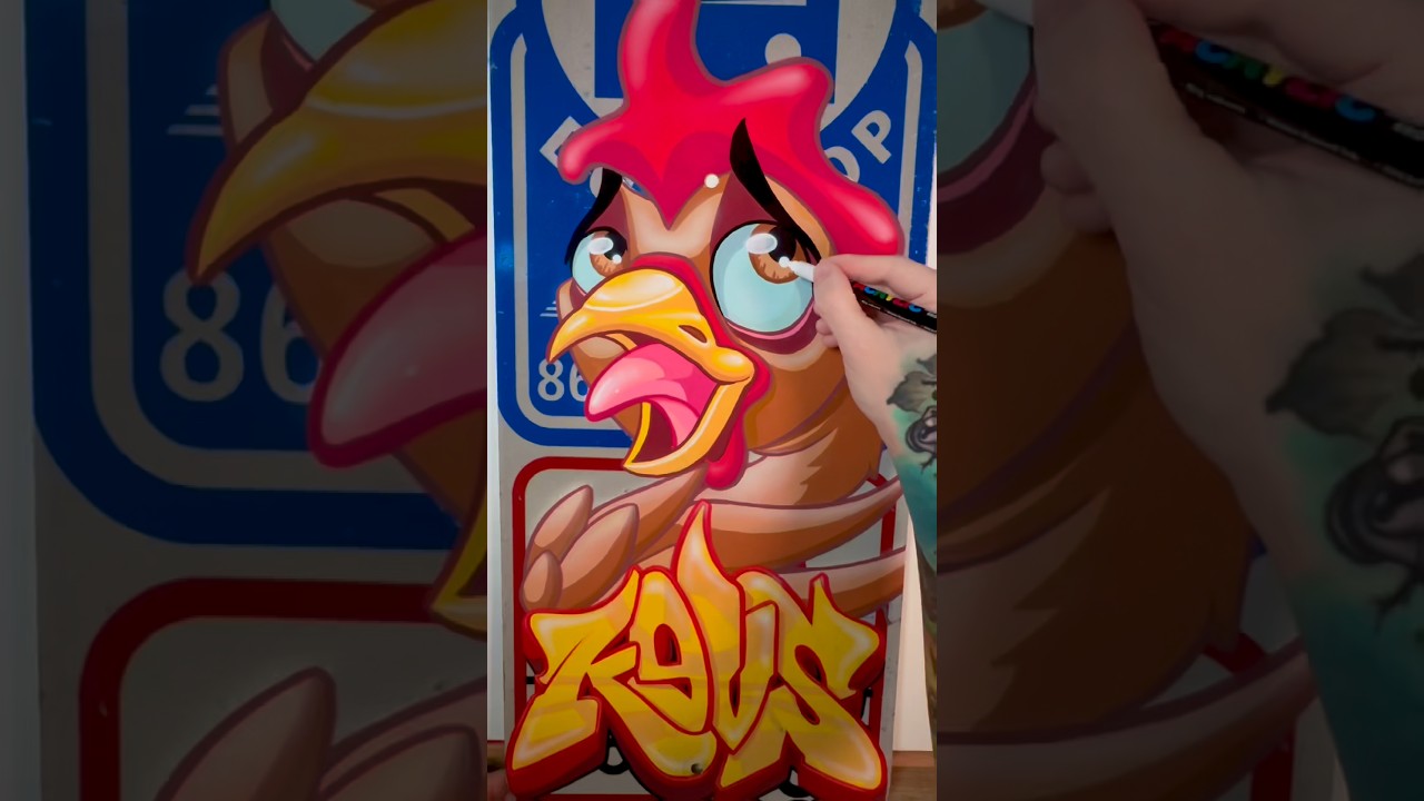 Hand Painted Bus Stop Sign | Acrylic Paint Markers And Airbrush