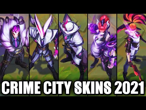 All New Crime City Skins Spotlight Akali Darius Zyra Shaco Twisted Fate (League of Legends)