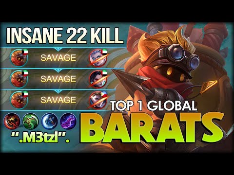 EPIC SAVAGE!! 9 MINUTES 22 KILL!! 92.3% Win Rate of Barats by ".M3tzl". Top 1 Global Barats - MLBB