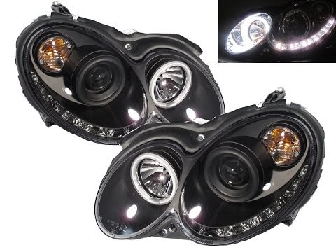 CrazyTheGod W209 2003-2009 CCFL Projector Headlight LED DRL R8 BK Mercedes-Benz