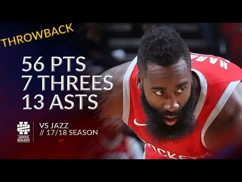James Harden 56 pts 7 threes 13 asts vs Jazz 17/18 season