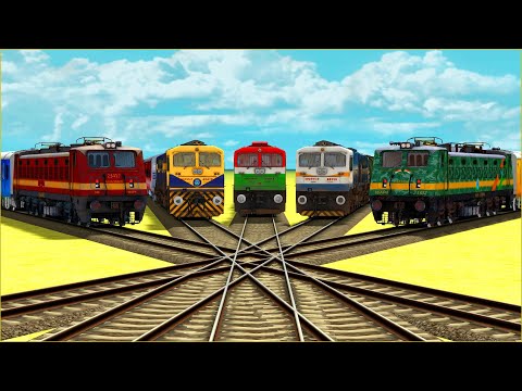 5 Trains Crossroad at Line Up On Each Track-Crossing Branch Forked Railroad | Train Simulator 2022