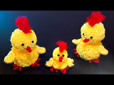 Super Easy Pom Pom Chicken Making Idea with Wool and Fingers 🐥🐥 How to make Yarn Chicken - Easter
