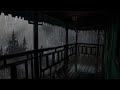 Rain on the porch balcony and distant mountain scenery - Peaceful natural rain