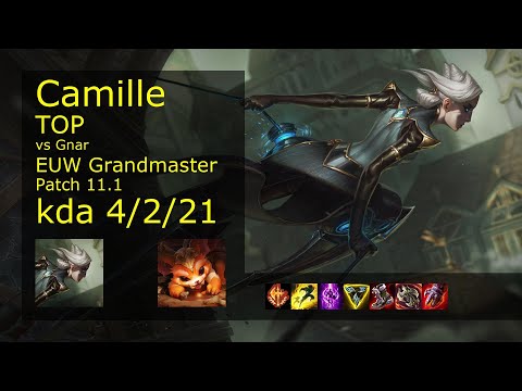 Camille vs Gnar Top - EUW Grandmaster 4/2/21 Patch 11.1 Gameplay