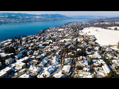 Drone Views of Switzerland in 4k: Erlenbach, Herrliberg & Meilen - Winter impressions