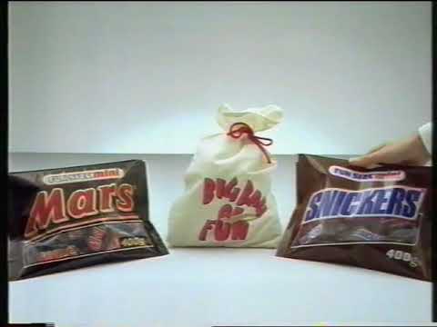 Fun Size Bounty+Mars+Milky Way+Snickers+Twix bar advert - 9th November 1994 UK television commercial