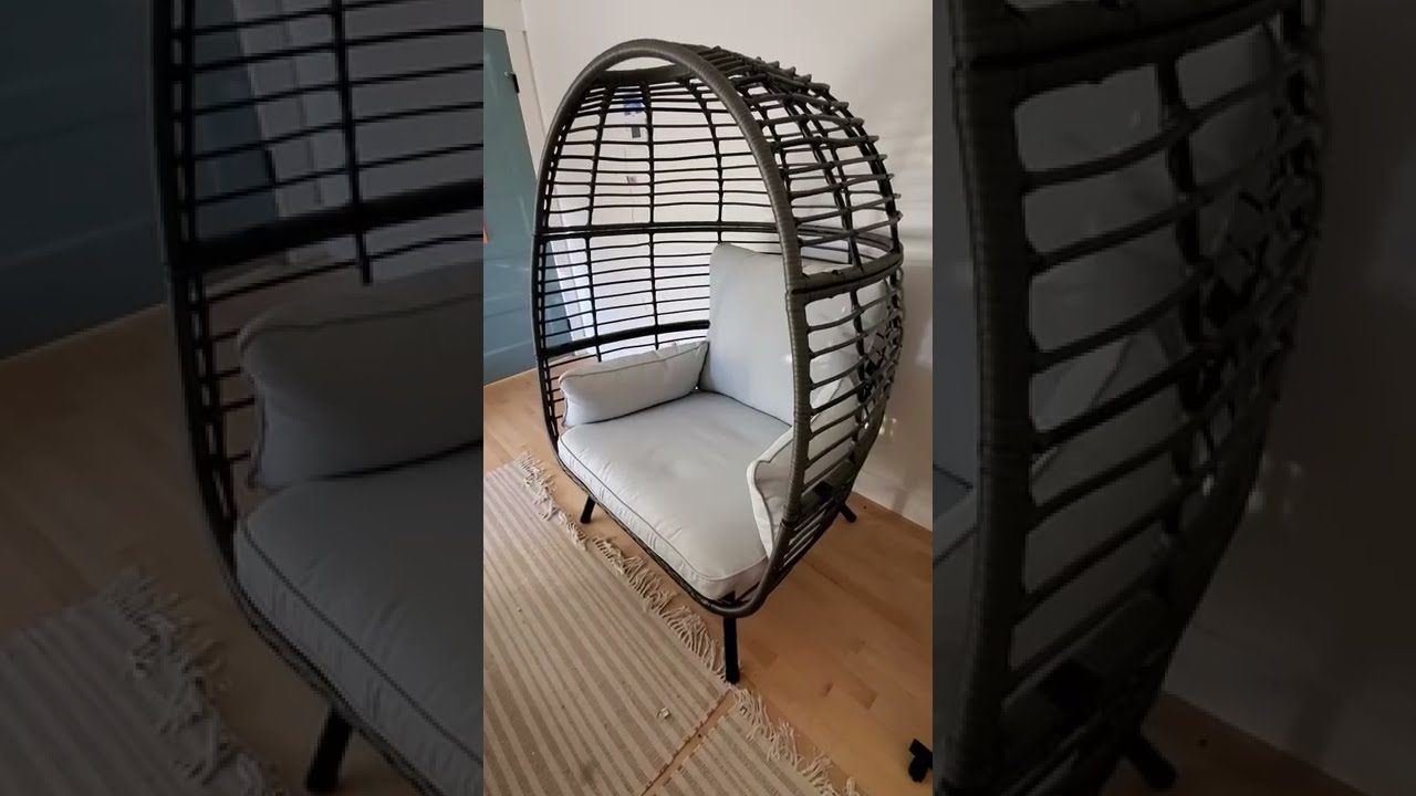 closer look Hampton Bay Black Wicker Outdoor Dome Egg Chair Shadow Gray Cushion #homedepot