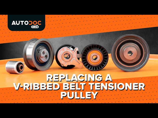 Watch the video guide on DODGE GRAND CARAVAN Belt tensioner pulley replacement