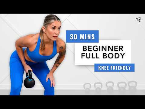 30 Min BEGINNER Full Body Kettlebell Workout (KNEE FRIENDLY) | Vocal Instructions
