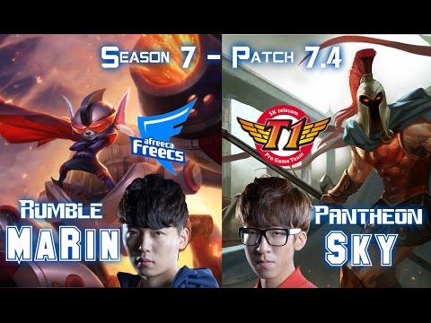 AFs MaRin RUMBLE vs SKT T1 Sky PANTHEON Top - Patch 7.4 KR Ranked