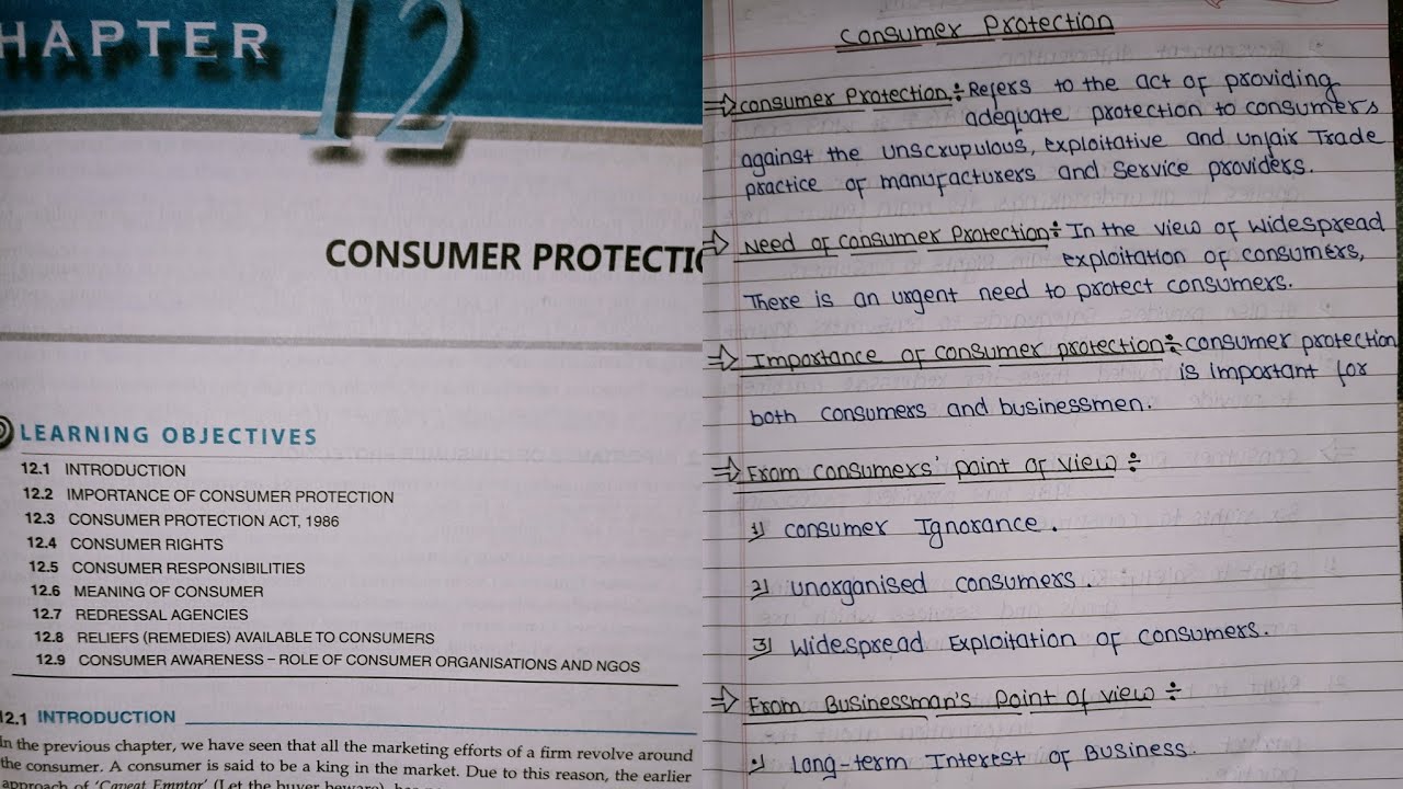 Notes For Class 12 Business Studies Chapter 12 Consumer Protection (notes in description)