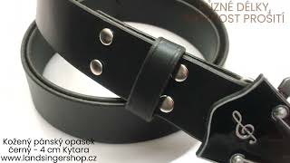 Kožený PÁNSKÝ černý opasek 4 cm - Kytara