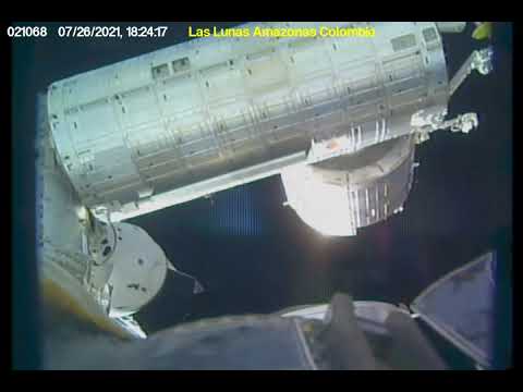 Timelapse showing Canadarm2 moving over to inspect where Pirs was undocked captured Jul 26, 21