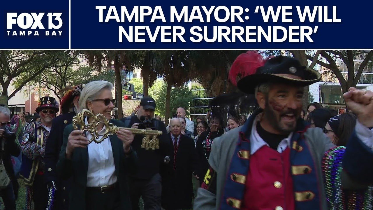 Gasparilla pirates storm city hall, mayor refuses to hand over keys