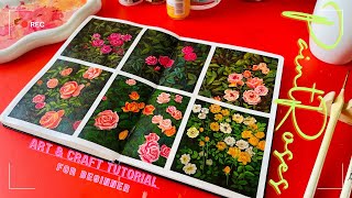 6 Simple Flower Painting with Gouache / Rosé Painting Series / Painting for Beginner Step by Step