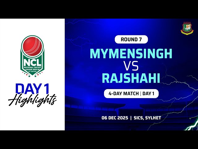 Highlights | 27th NCL, 25-26 | Mymensingh VS Rajshahi | SICS, Sylhet | Round 7 | 4 Day Match | Day 1